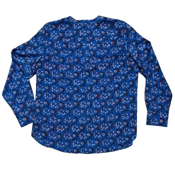 J.Crew Petite Ditsy Floral Print V-Neck Pop-Over Blouse Button Cuffs Peasant - Picture 2 of 9